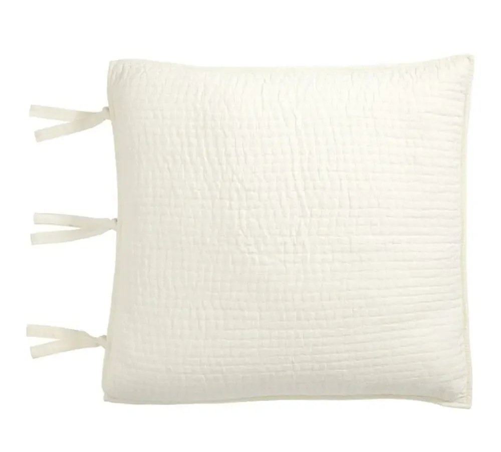Pottery Barn Pick-Stitch Handcrafted Cotton Linen Quilted Sham set of 2, luxury